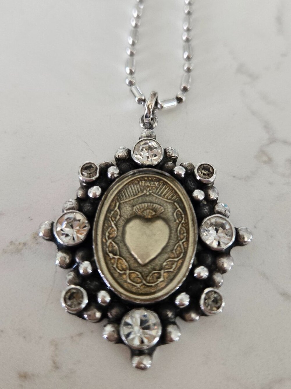 Virgins Saints & Angels Oval Cloister Sacred Heart Medallion Necklace